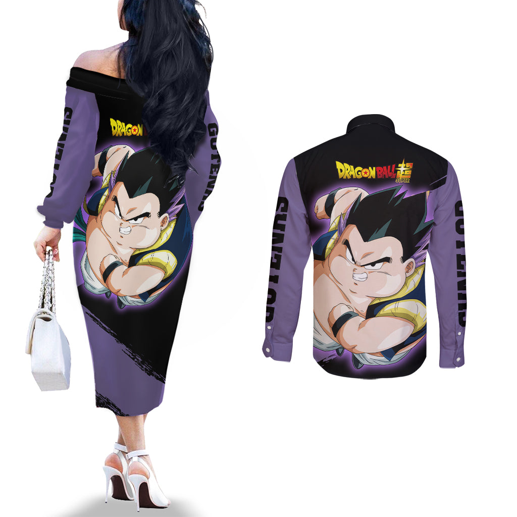 Gotenks - Dragon Ball Couples Matching Off The Shoulder Long Sleeve Dress and Long Sleeve Button Shirt
