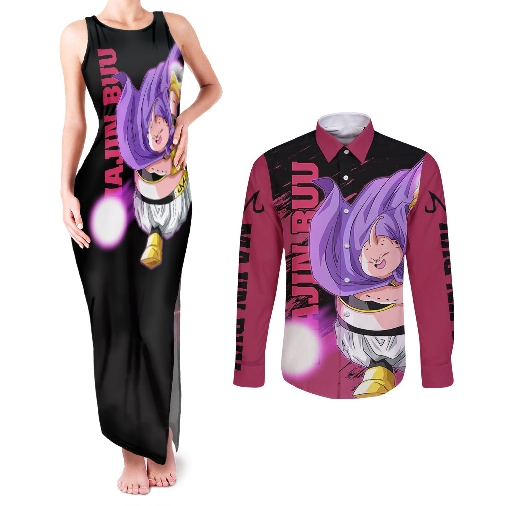 Fat Majin Buu - Dragon Ball Couples Matching Tank Maxi Dress and Long Sleeve Button Shirt