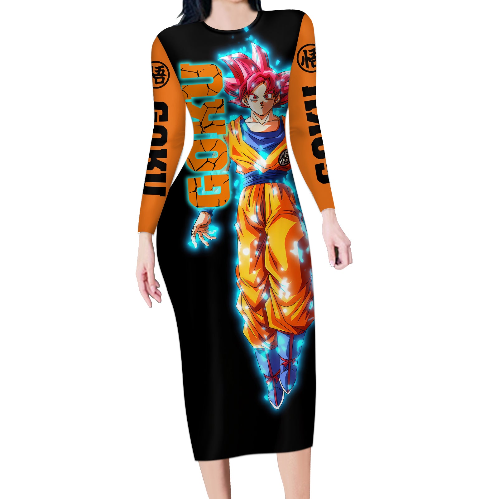 Goku Saiyan God Long Sleeve Bodycon Dress