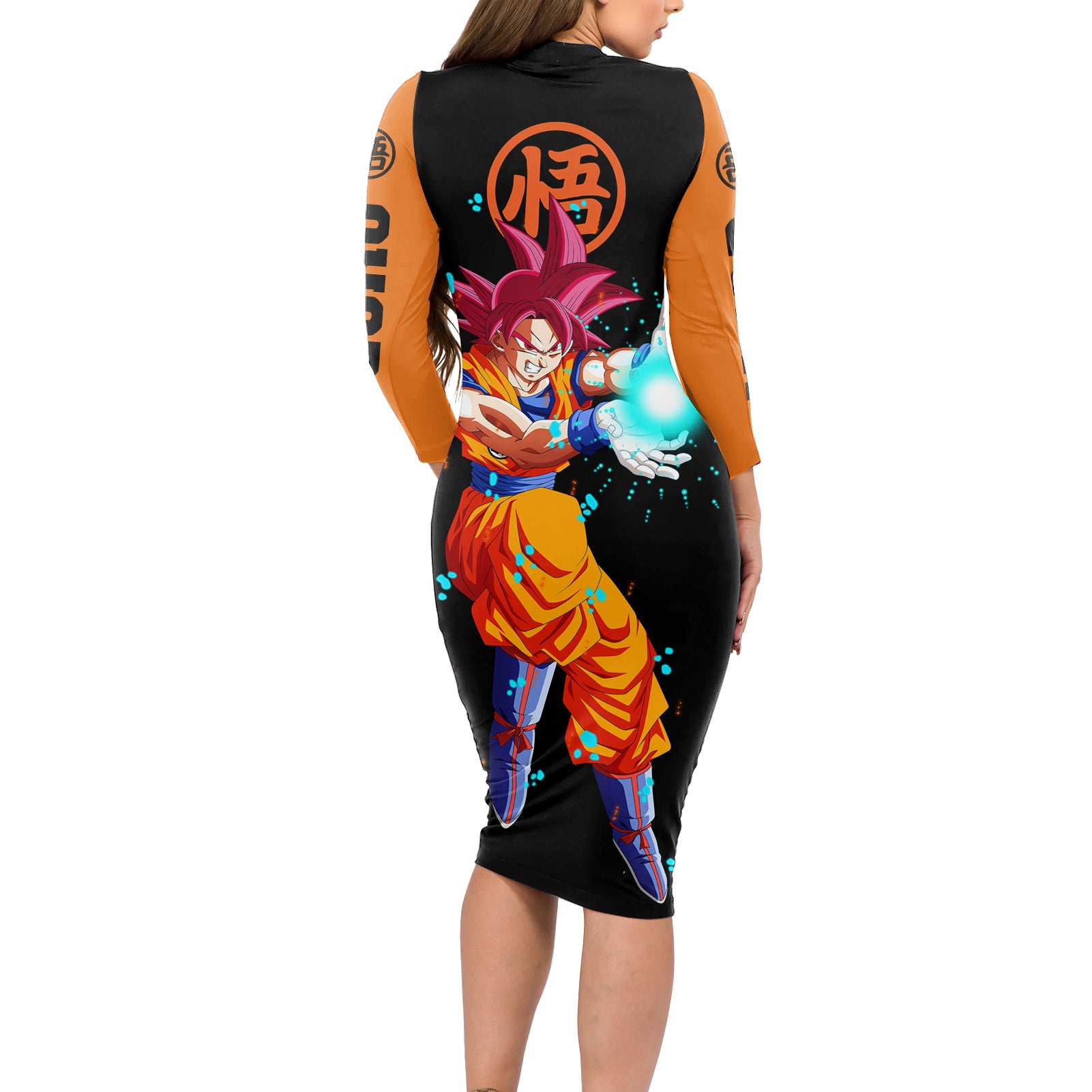 Goku Saiyan God Long Sleeve Bodycon Dress