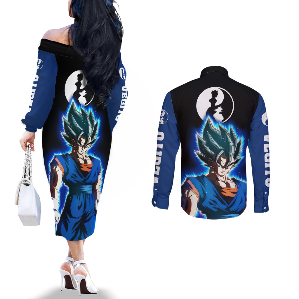 Vegito - Dragon Ball Couples Matching Off The Shoulder Long Sleeve Dress and Long Sleeve Button Shirt