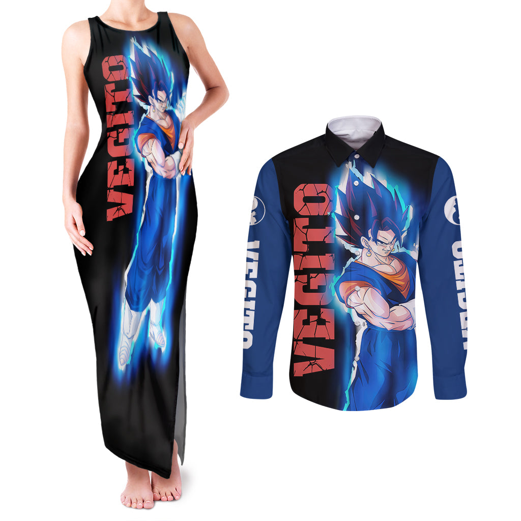 Vegito - Dragon Ball Couples Matching Tank Maxi Dress and Long Sleeve Button Shirt