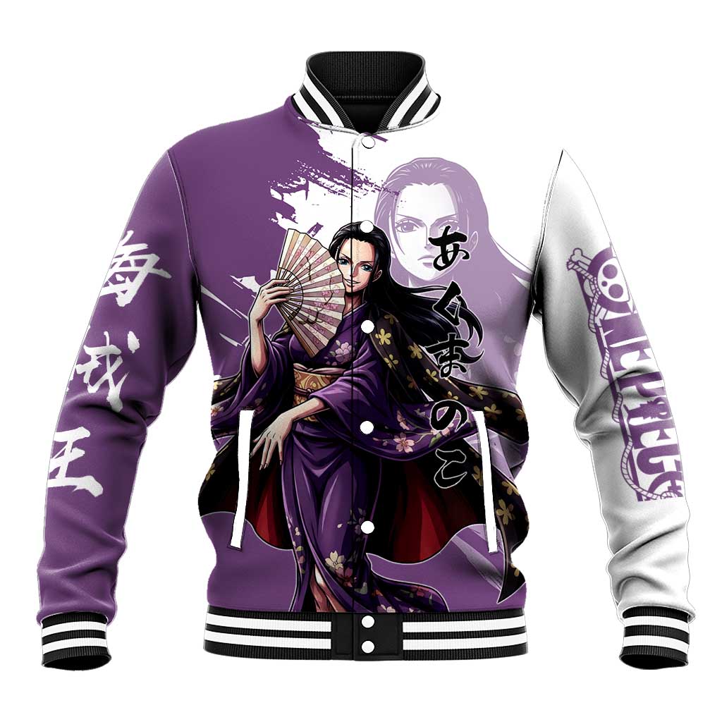 Nico Robin in Wano Kimono Elegance Baseball Jacket Demon Child in Regal Purple - One Piece Wano Style