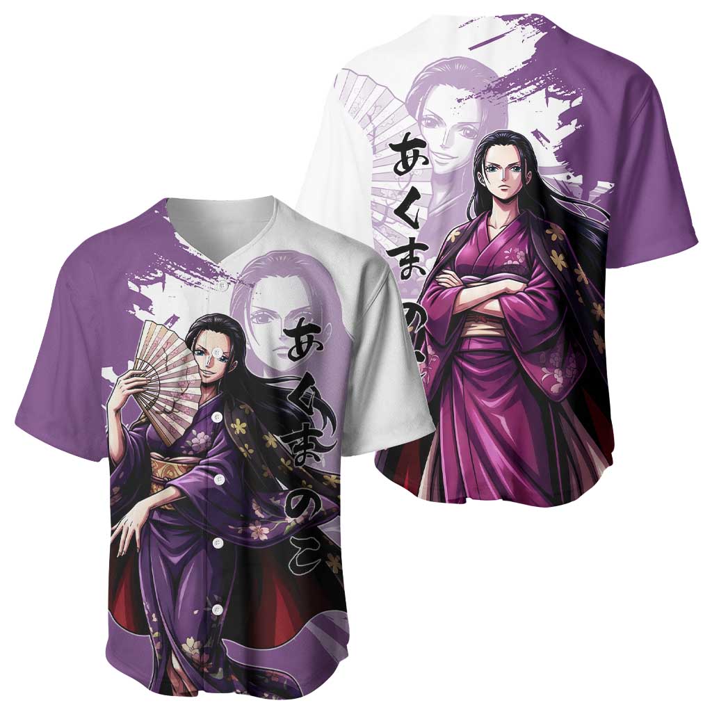 Nico Robin in Wano Kimono Elegance Baseball Jersey Demon Child in Regal Purple - One Piece Wano Style
