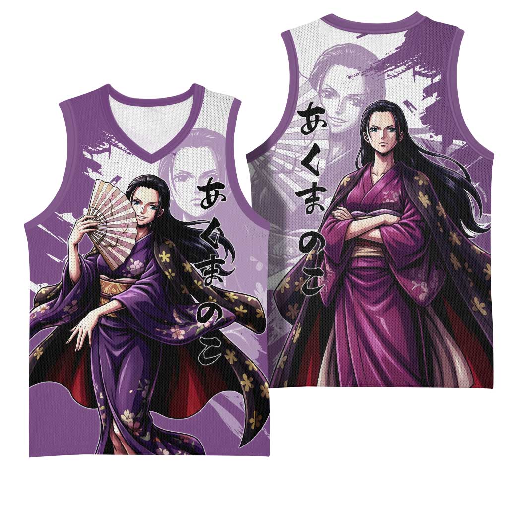 Nico Robin in Wano Kimono Elegance Basketball Jersey Demon Child in Regal Purple - One Piece Wano Style