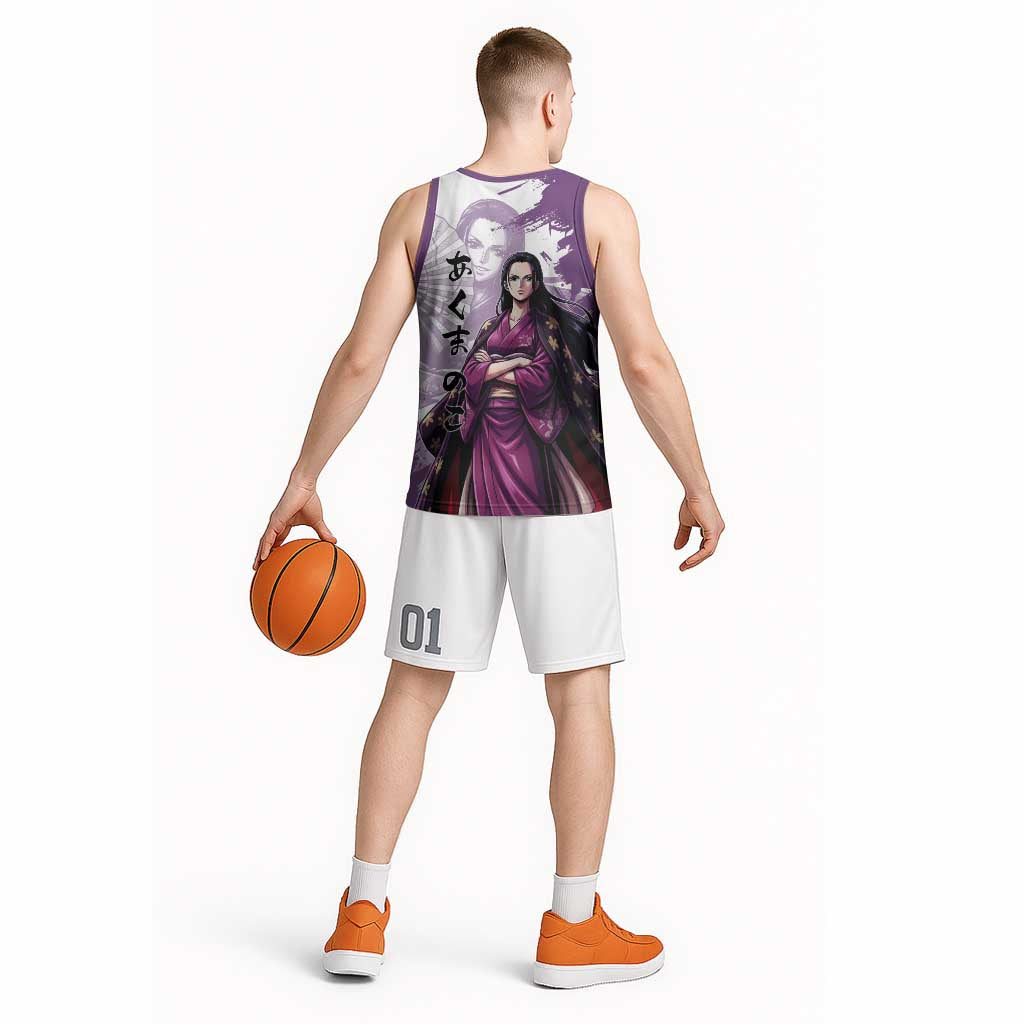 Nico Robin in Wano Kimono Elegance Basketball Jersey Demon Child in Regal Purple - One Piece Wano Style