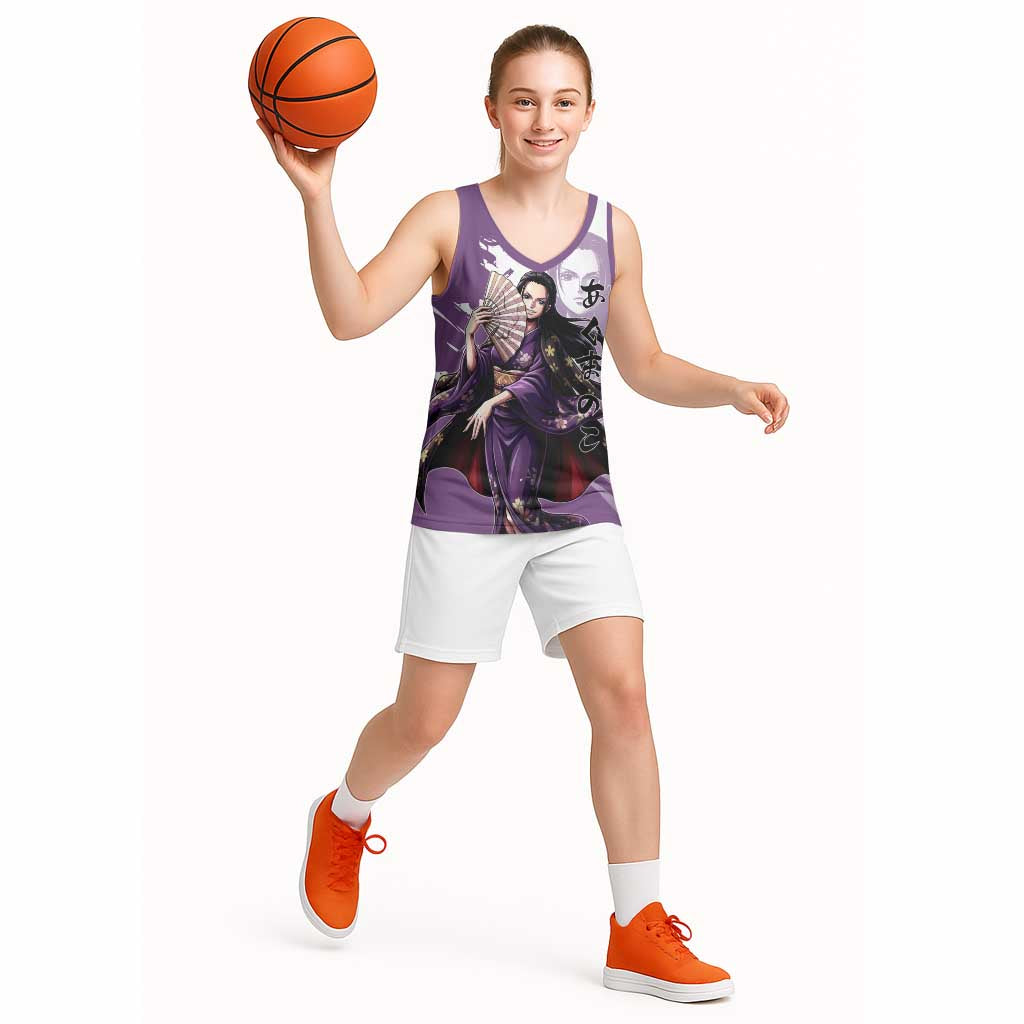 Nico Robin in Wano Kimono Elegance Basketball Jersey Demon Child in Regal Purple - One Piece Wano Style