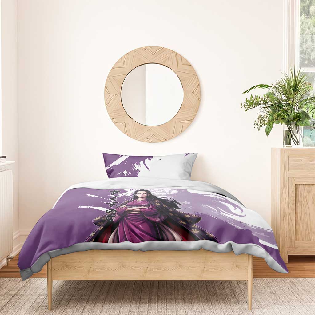 Nico Robin in Wano Kimono Elegance Bedding Set Demon Child in Regal Purple - One Piece Wano Style