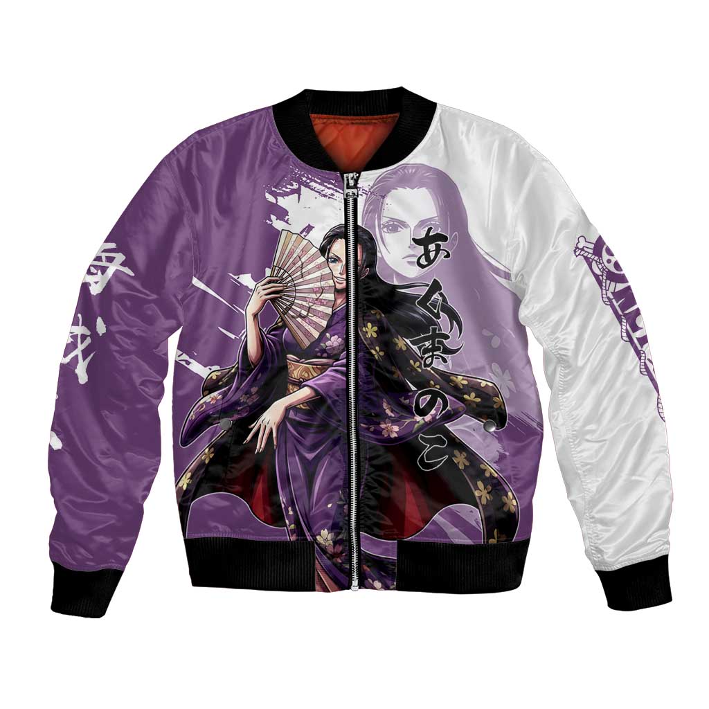 Nico Robin in Wano Kimono Elegance Bomber Jacket Demon Child in Regal Purple - One Piece Wano Style