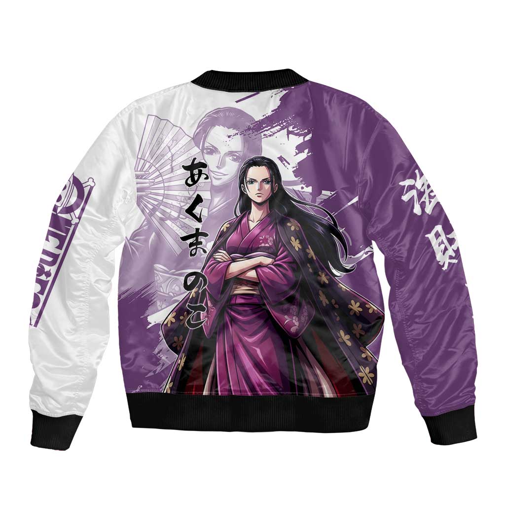 Nico Robin in Wano Kimono Elegance Bomber Jacket Demon Child in Regal Purple - One Piece Wano Style