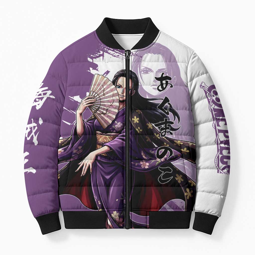 Nico Robin in Wano Kimono Elegance Bomber Puffer Jacket Demon Child in Regal Purple - One Piece Wano Style