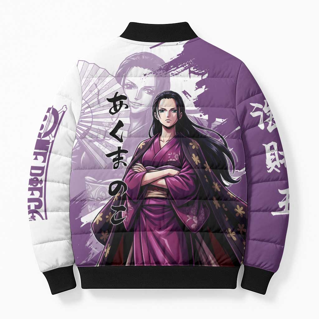 Nico Robin in Wano Kimono Elegance Bomber Puffer Jacket Demon Child in Regal Purple - One Piece Wano Style