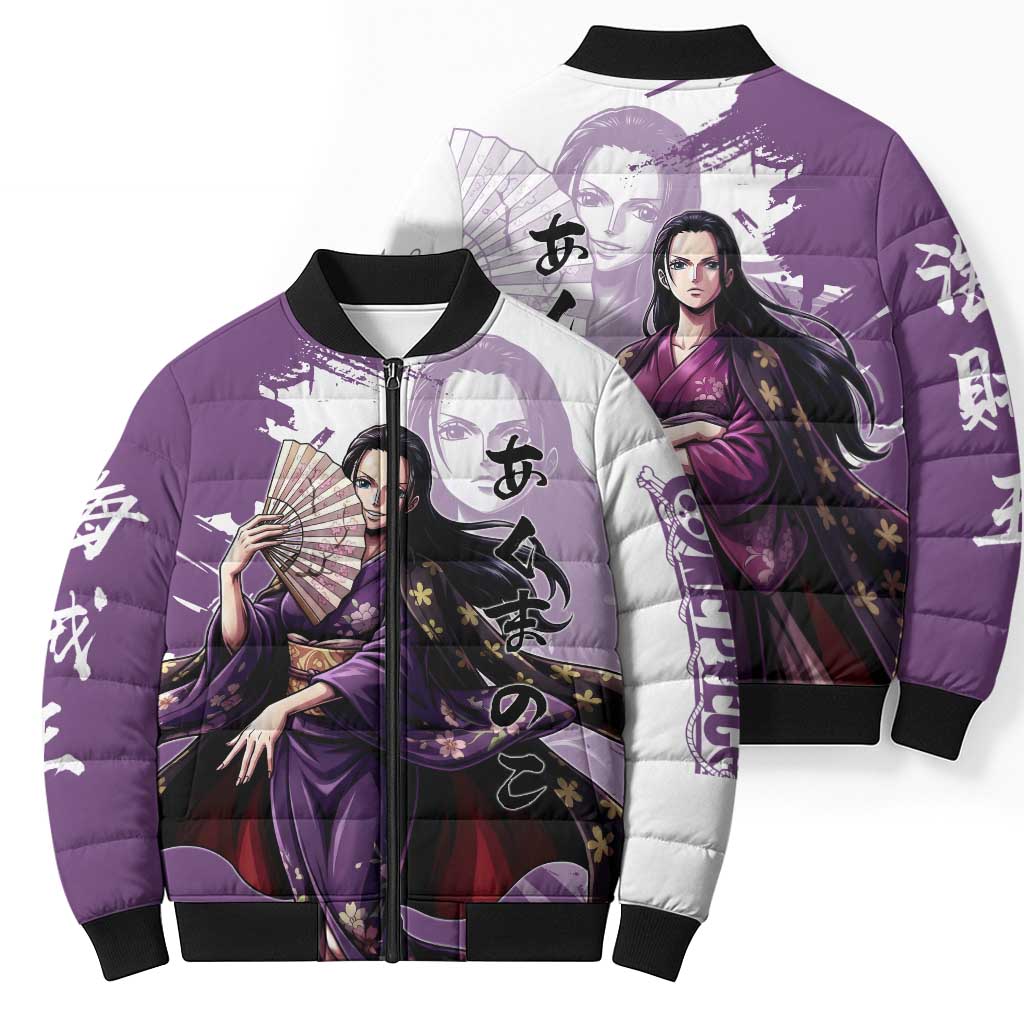 Nico Robin in Wano Kimono Elegance Bomber Puffer Jacket Demon Child in Regal Purple - One Piece Wano Style