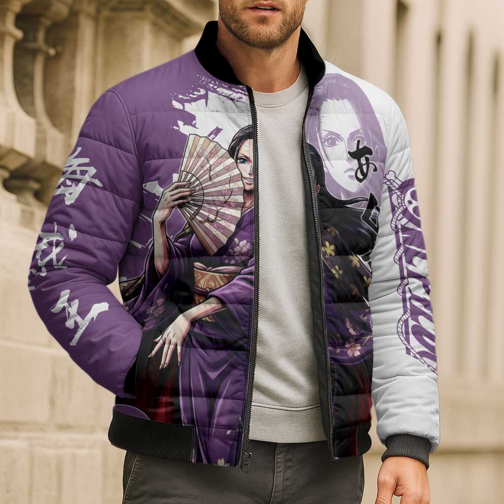 Nico Robin in Wano Kimono Elegance Bomber Puffer Jacket Demon Child in Regal Purple - One Piece Wano Style