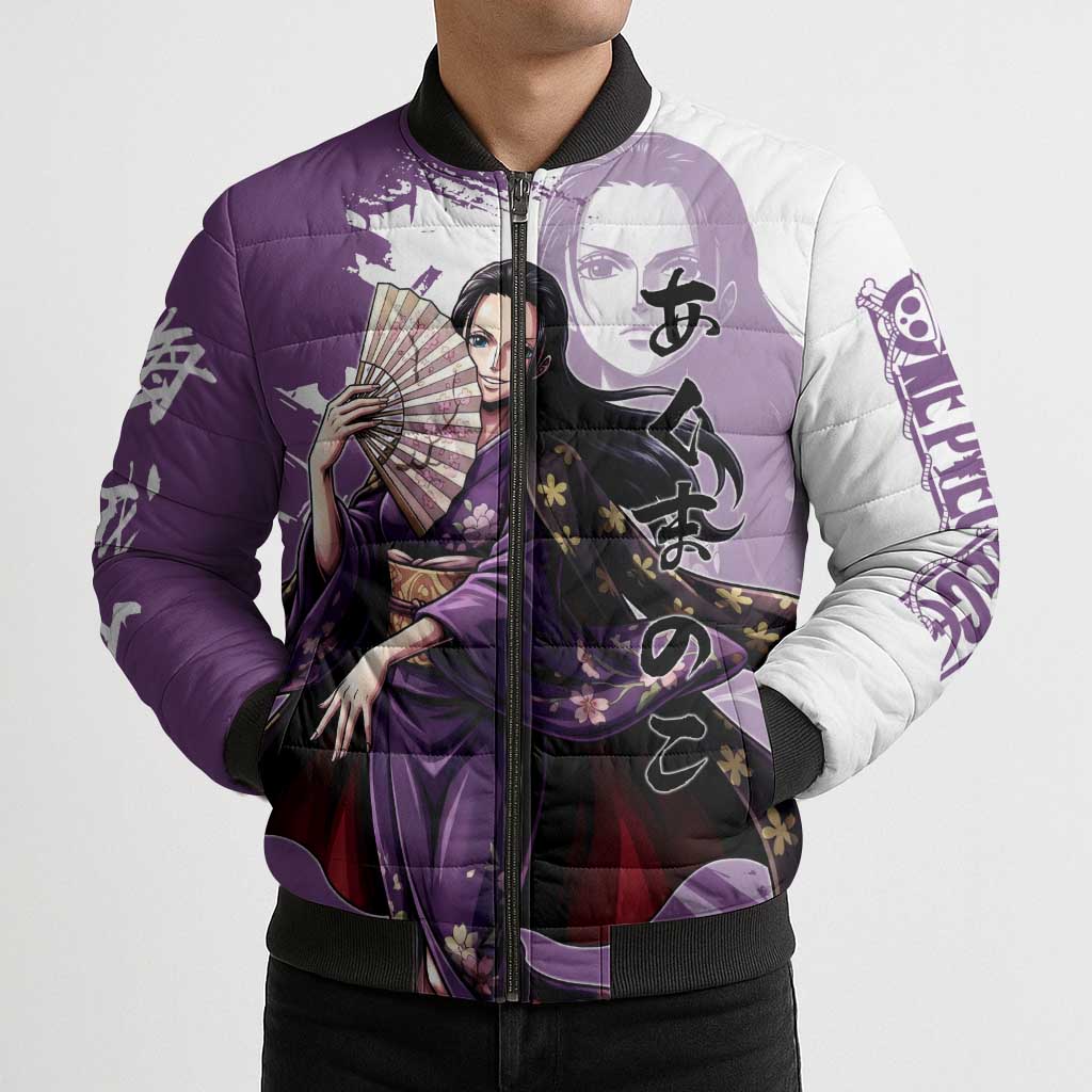 Nico Robin in Wano Kimono Elegance Bomber Puffer Jacket Demon Child in Regal Purple - One Piece Wano Style