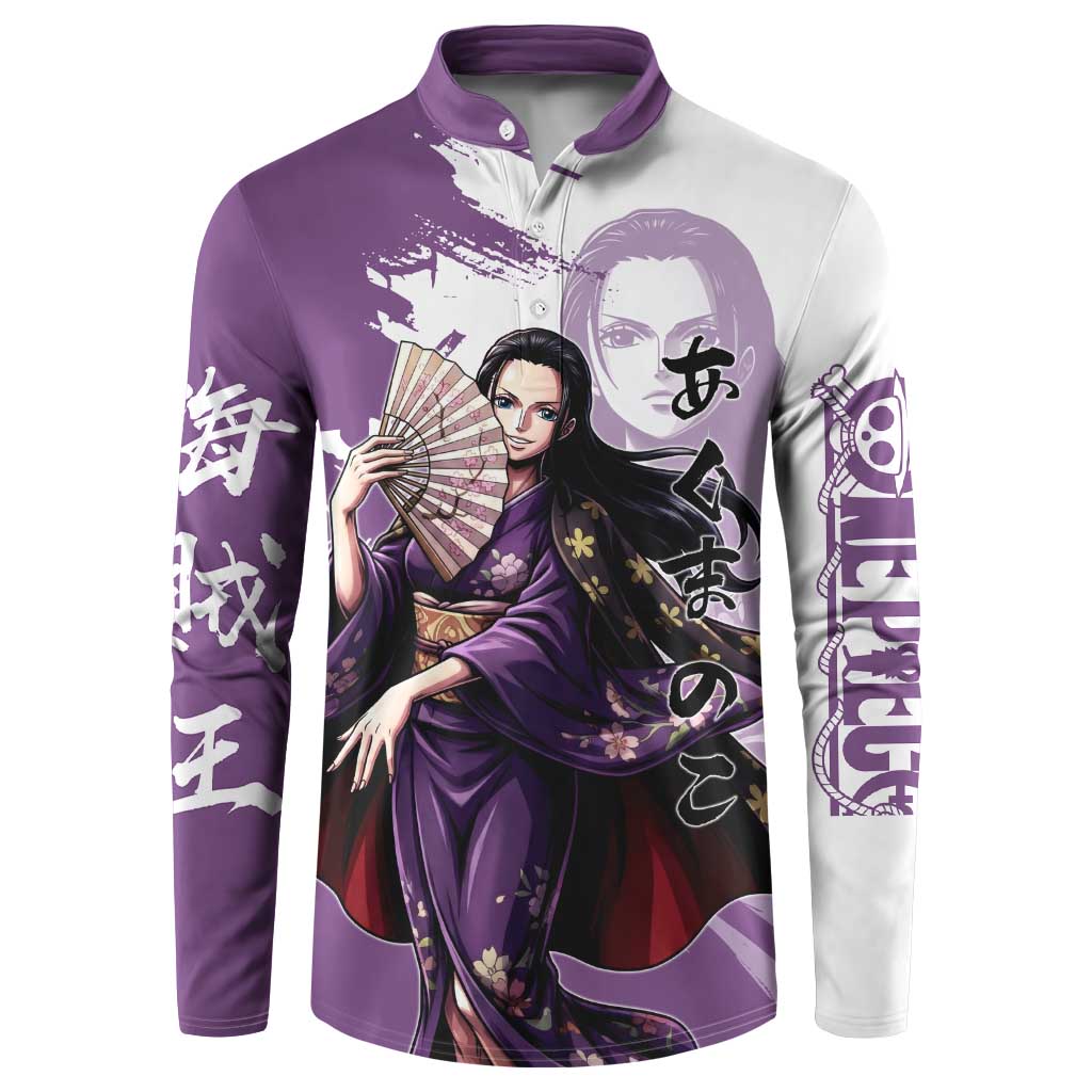 Nico Robin in Wano Kimono Elegance Button Sweatshirt Demon Child in Regal Purple - One Piece Wano Style