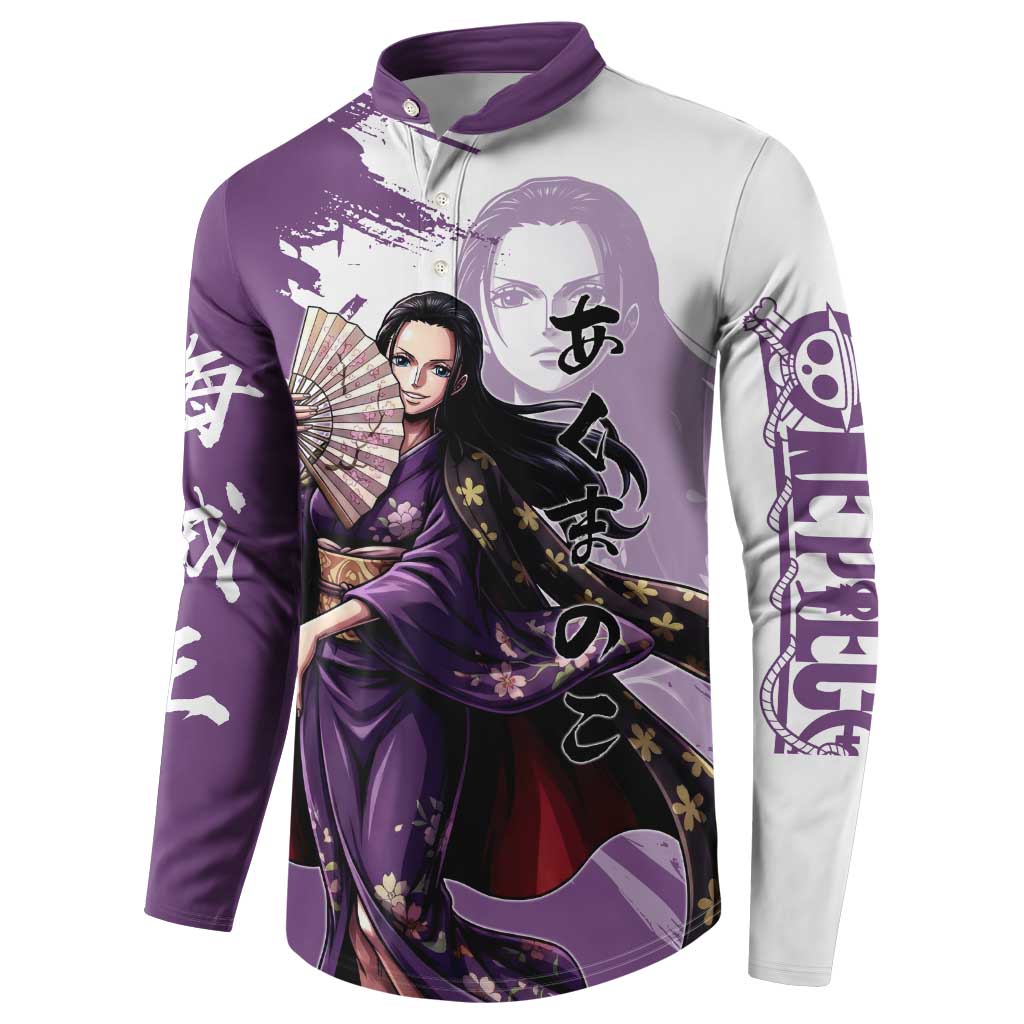 Nico Robin in Wano Kimono Elegance Button Sweatshirt Demon Child in Regal Purple - One Piece Wano Style