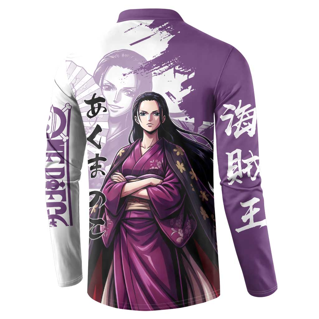 Nico Robin in Wano Kimono Elegance Button Sweatshirt Demon Child in Regal Purple - One Piece Wano Style