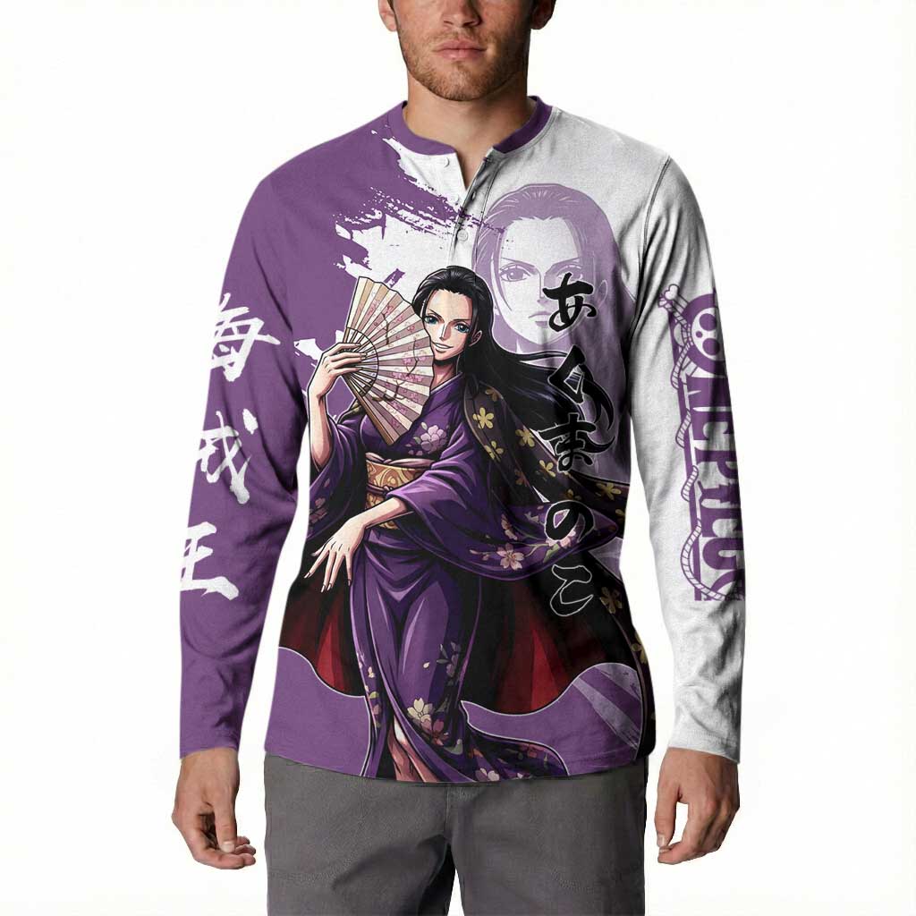 Nico Robin in Wano Kimono Elegance Button Sweatshirt Demon Child in Regal Purple - One Piece Wano Style