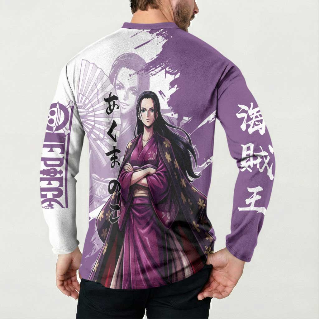 Nico Robin in Wano Kimono Elegance Button Sweatshirt Demon Child in Regal Purple - One Piece Wano Style