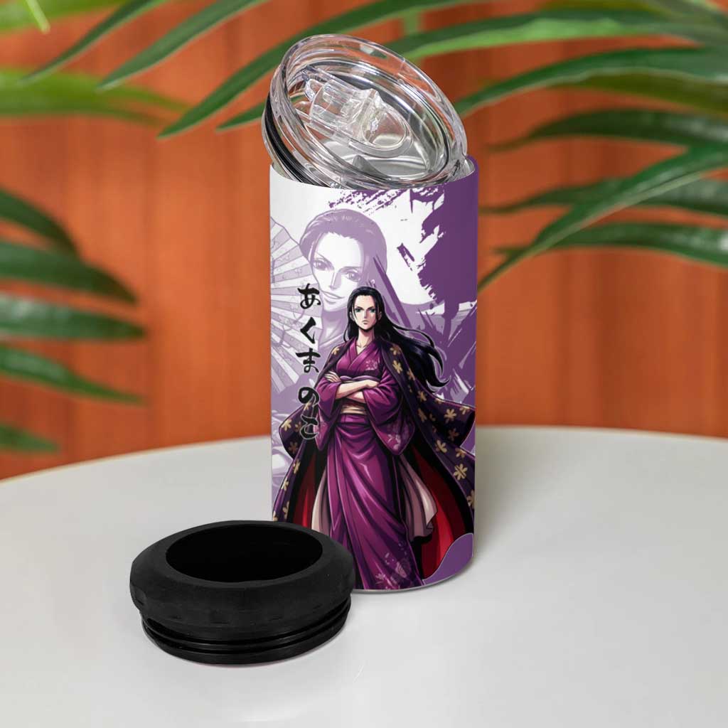 Nico Robin in Wano Kimono Elegance 4 in 1 Can Cooler Tumbler Demon Child in Regal Purple - One Piece Wano Style