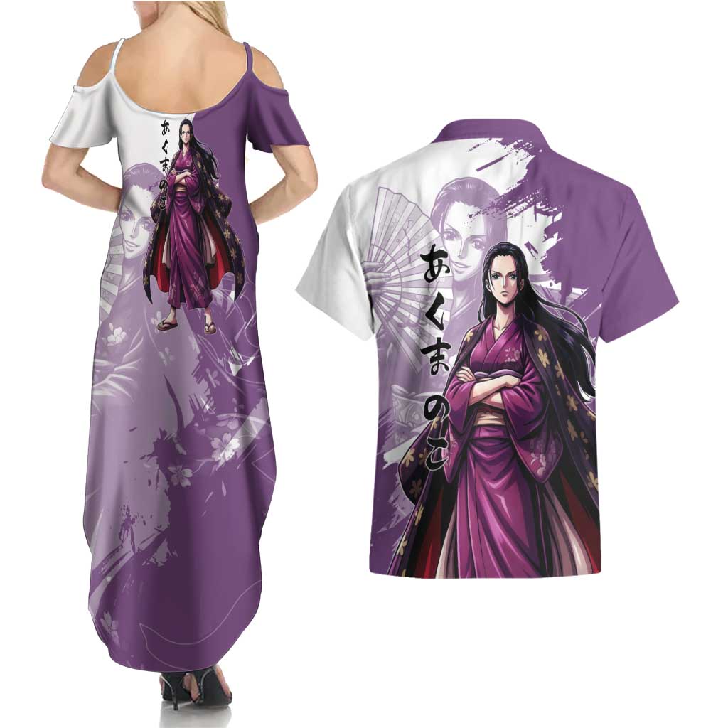 Nico Robin in Wano Kimono Elegance Couples Matching Summer Maxi Dress and Hawaiian Shirt Demon Child in Regal Purple - One Piece Wano Style