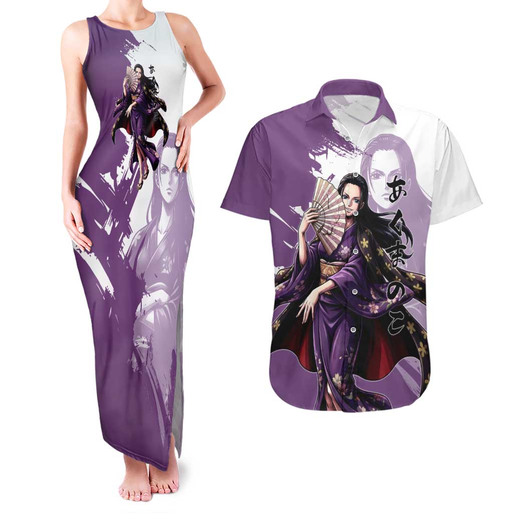 Nico Robin in Wano Kimono Elegance Couples Matching Tank Maxi Dress and Hawaiian Shirt Demon Child in Regal Purple - One Piece Wano Style