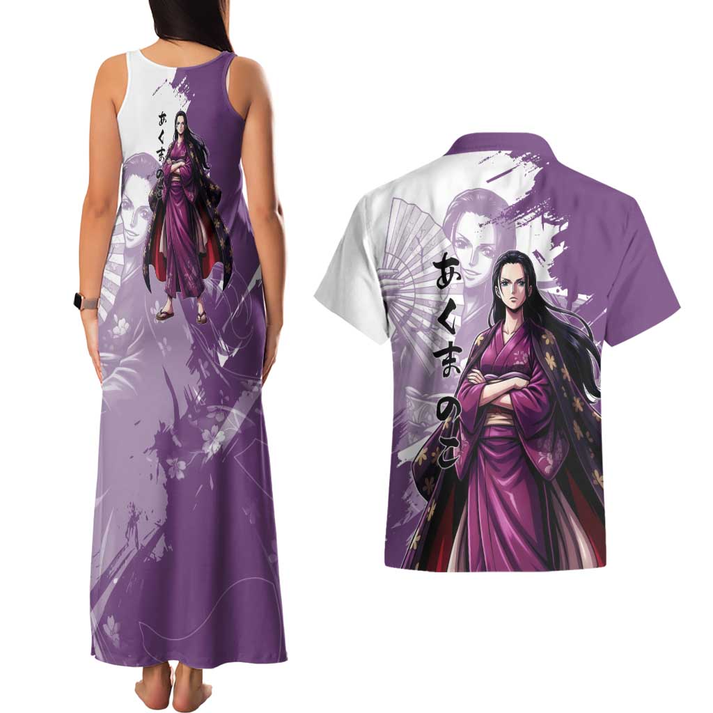 Nico Robin in Wano Kimono Elegance Couples Matching Tank Maxi Dress and Hawaiian Shirt Demon Child in Regal Purple - One Piece Wano Style