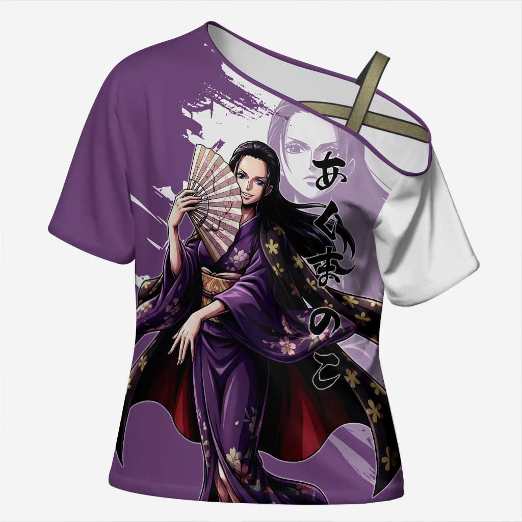 Nico Robin in Wano Kimono Elegance Cross Shoulder Shirt Demon Child in Regal Purple - One Piece Wano Style