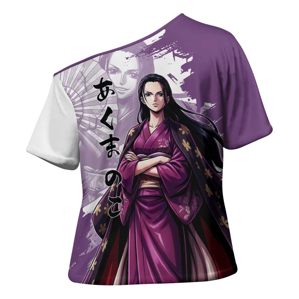 Nico Robin in Wano Kimono Elegance Cross Shoulder Shirt Demon Child in Regal Purple - One Piece Wano Style
