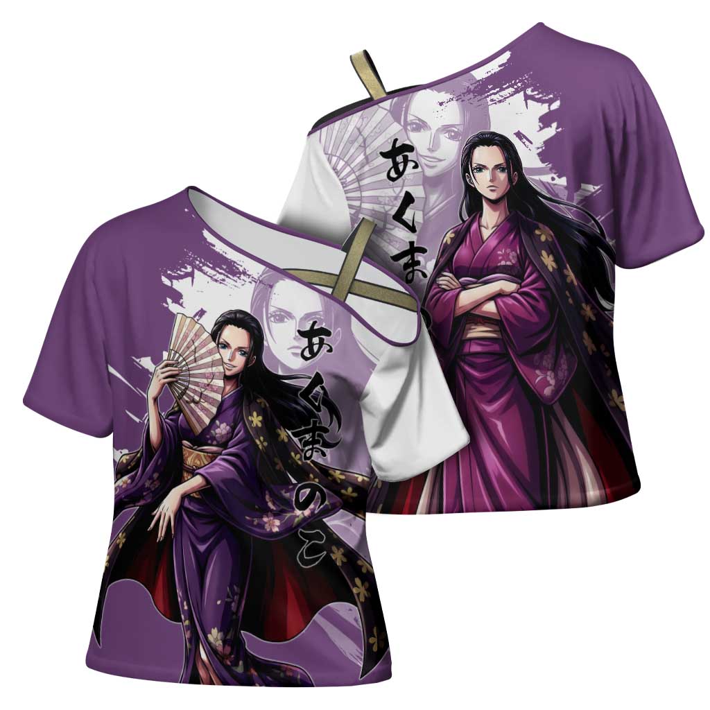 Nico Robin in Wano Kimono Elegance Cross Shoulder Shirt Demon Child in Regal Purple - One Piece Wano Style