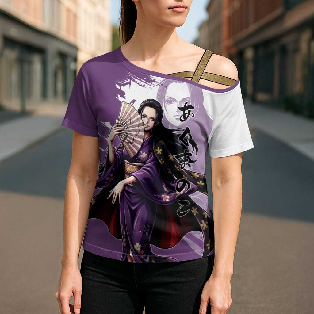 Nico Robin in Wano Kimono Elegance Cross Shoulder Shirt Demon Child in Regal Purple - One Piece Wano Style