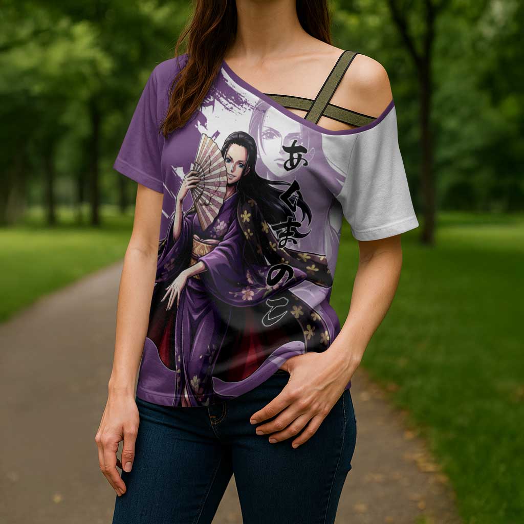 Nico Robin in Wano Kimono Elegance Cross Shoulder Shirt Demon Child in Regal Purple - One Piece Wano Style