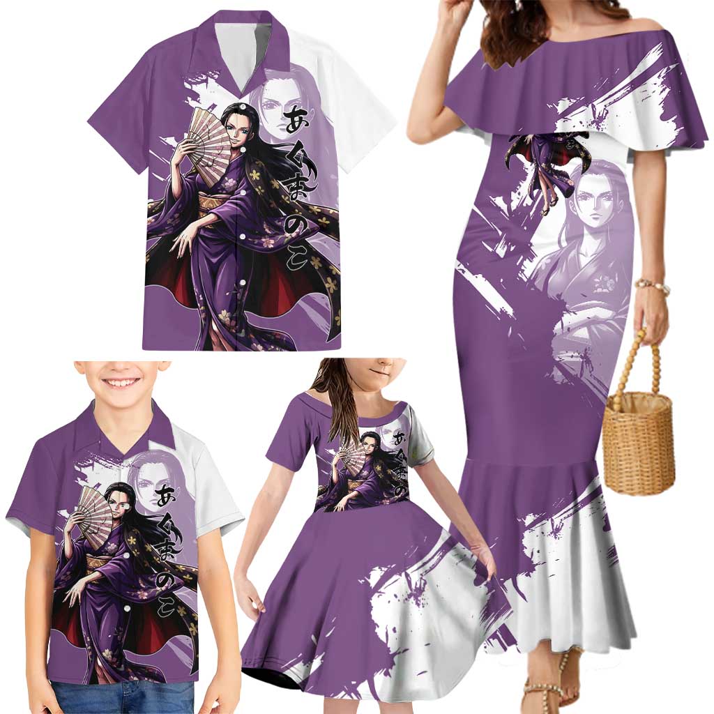 Nico Robin in Wano Kimono Elegance Family Matching Mermaid Dress and Hawaiian Shirt Demon Child in Regal Purple - One Piece Wano Style