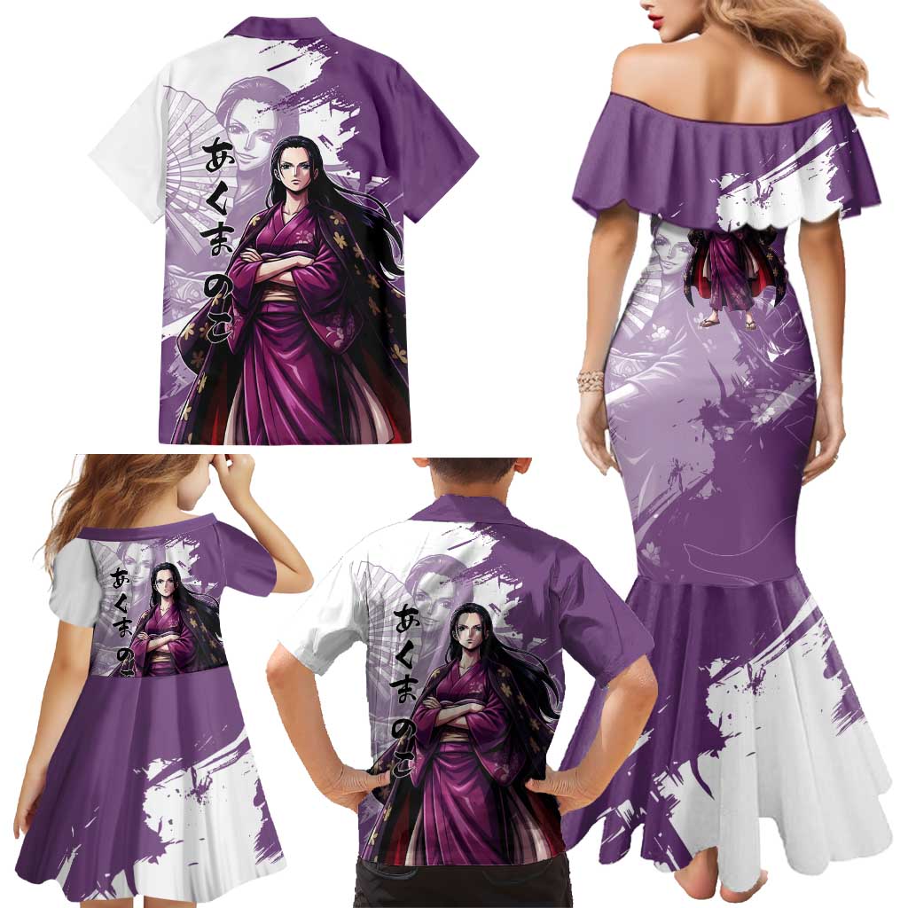 Nico Robin in Wano Kimono Elegance Family Matching Mermaid Dress and Hawaiian Shirt Demon Child in Regal Purple - One Piece Wano Style
