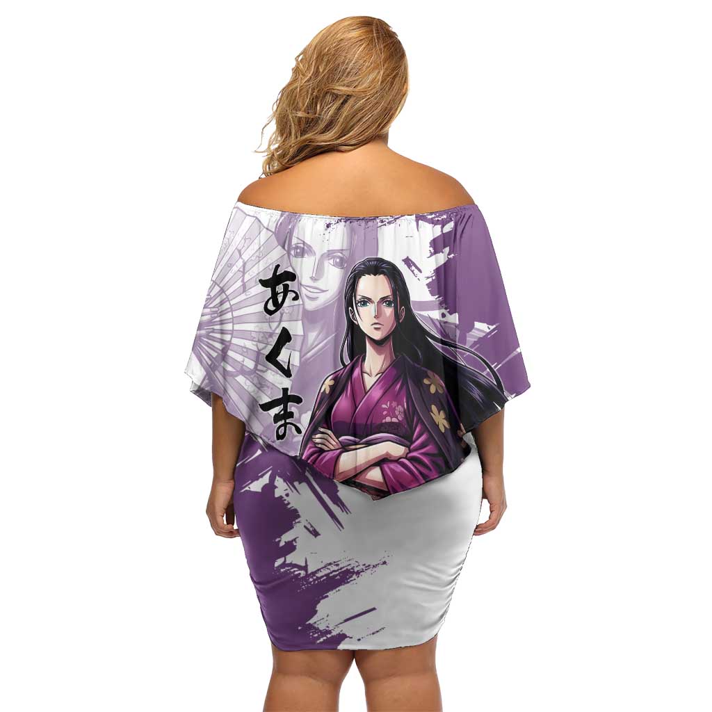Nico Robin in Wano Kimono Elegance Family Matching Off Shoulder Short Dress and Hawaiian Shirt Demon Child in Regal Purple - One Piece Wano Style