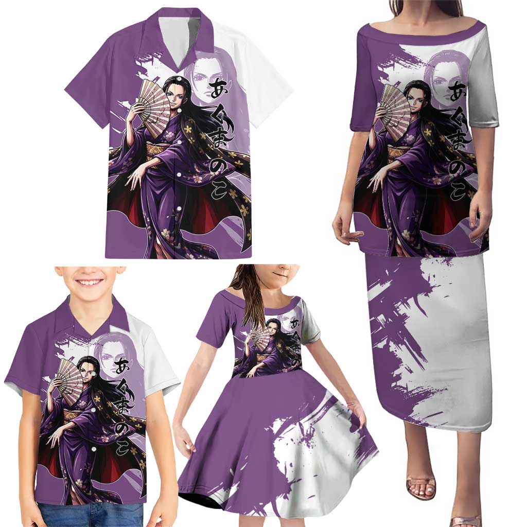 Nico Robin in Wano Kimono Elegance Family Matching Puletasi and Hawaiian Shirt Demon Child in Regal Purple - One Piece Wano Style