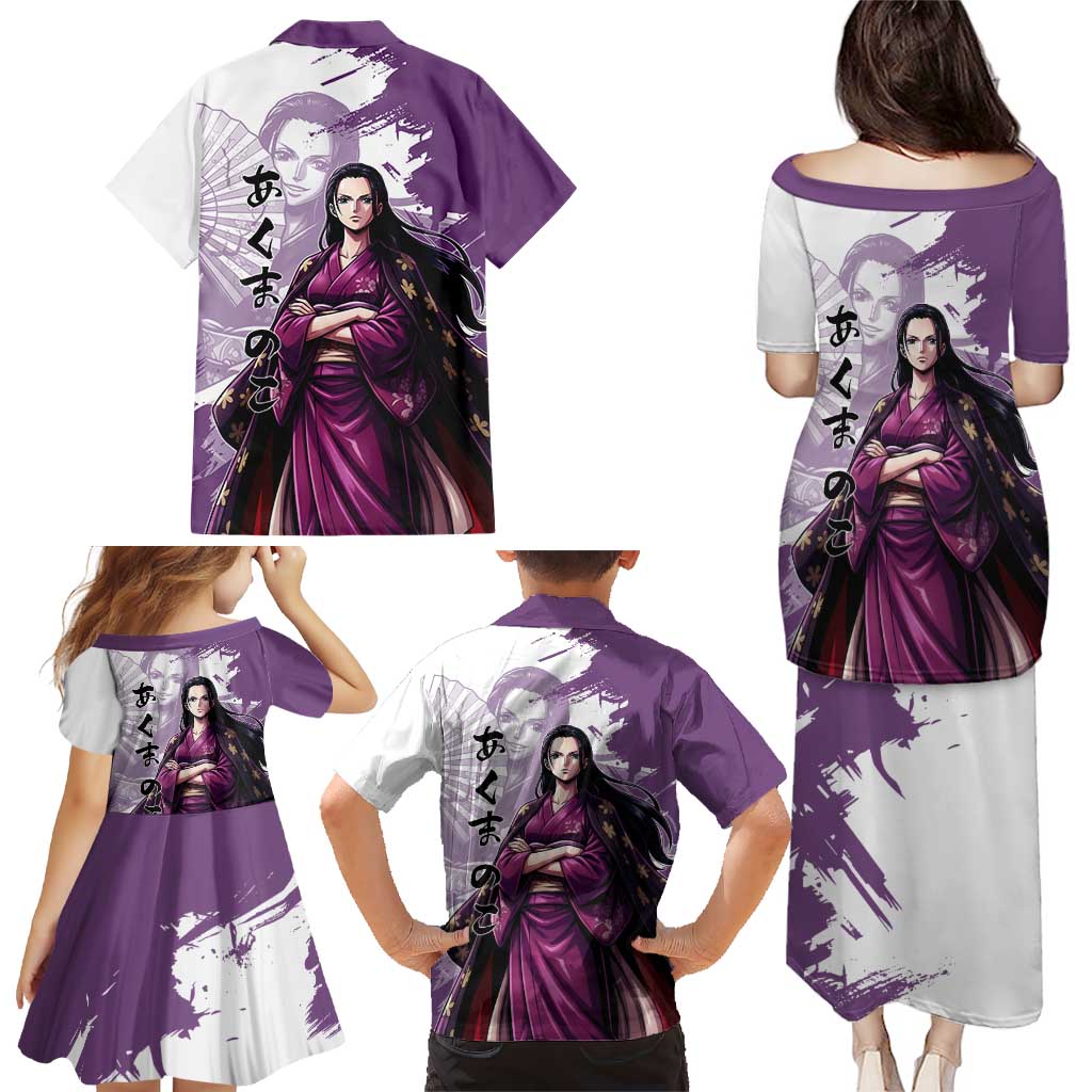 Nico Robin in Wano Kimono Elegance Family Matching Puletasi and Hawaiian Shirt Demon Child in Regal Purple - One Piece Wano Style