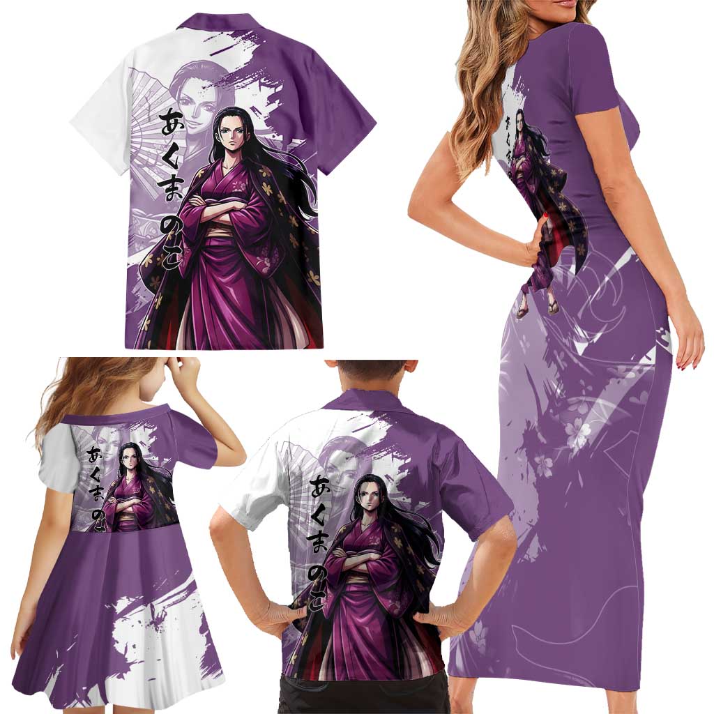 Nico Robin in Wano Kimono Elegance Family Matching Short Sleeve Bodycon Dress and Hawaiian Shirt Demon Child in Regal Purple - One Piece Wano Style