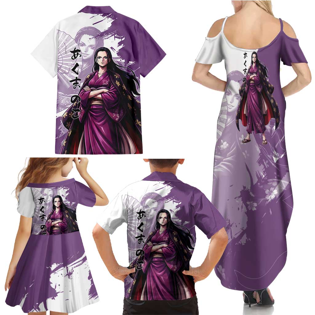 Nico Robin in Wano Kimono Elegance Family Matching Summer Maxi Dress and Hawaiian Shirt Demon Child in Regal Purple - One Piece Wano Style