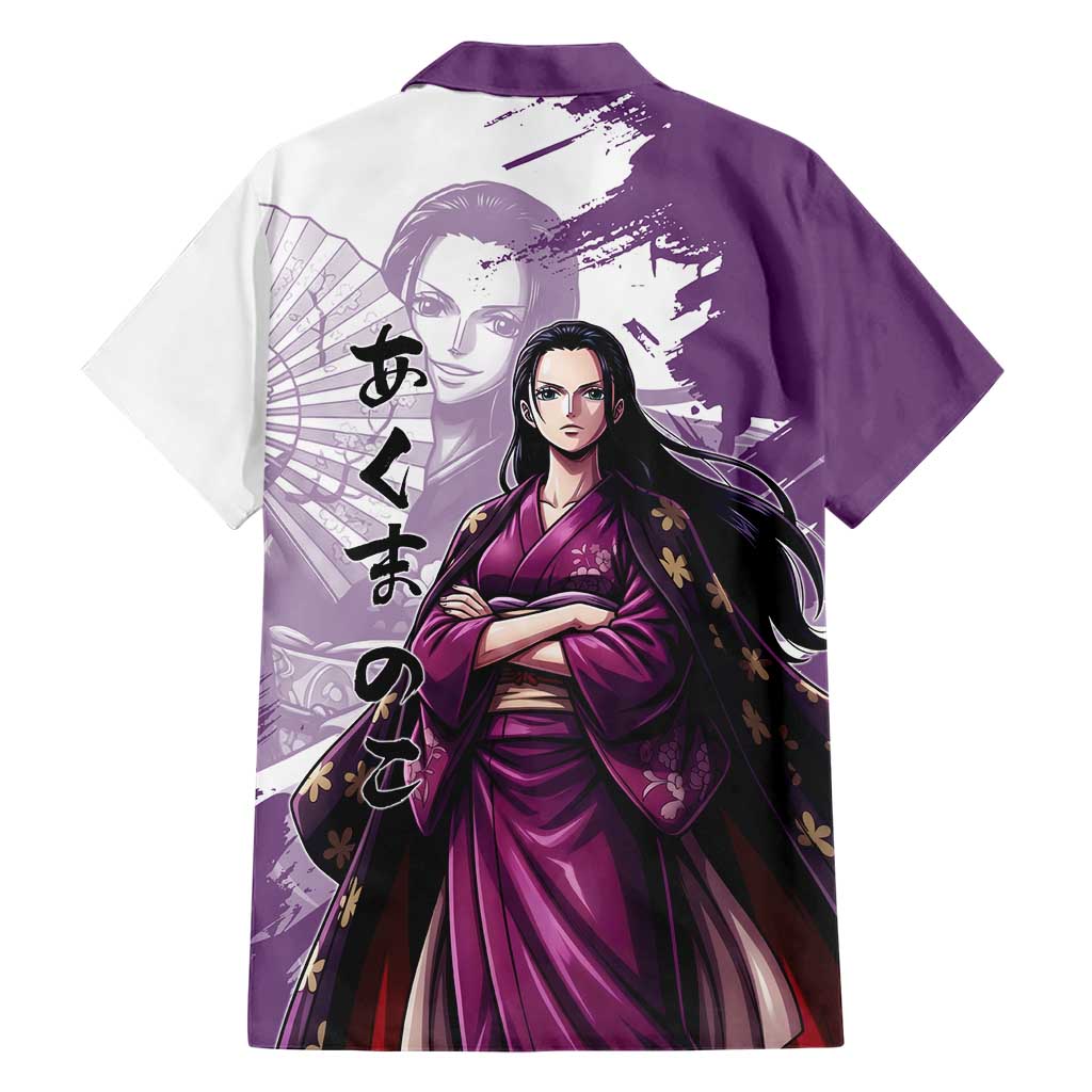 Nico Robin in Wano Kimono Elegance Family Matching Summer Maxi Dress and Hawaiian Shirt Demon Child in Regal Purple - One Piece Wano Style