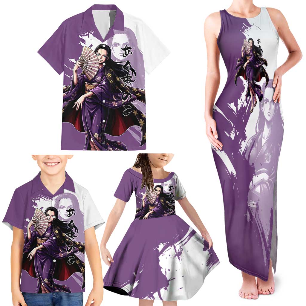 Nico Robin in Wano Kimono Elegance Family Matching Tank Maxi Dress and Hawaiian Shirt Demon Child in Regal Purple - One Piece Wano Style