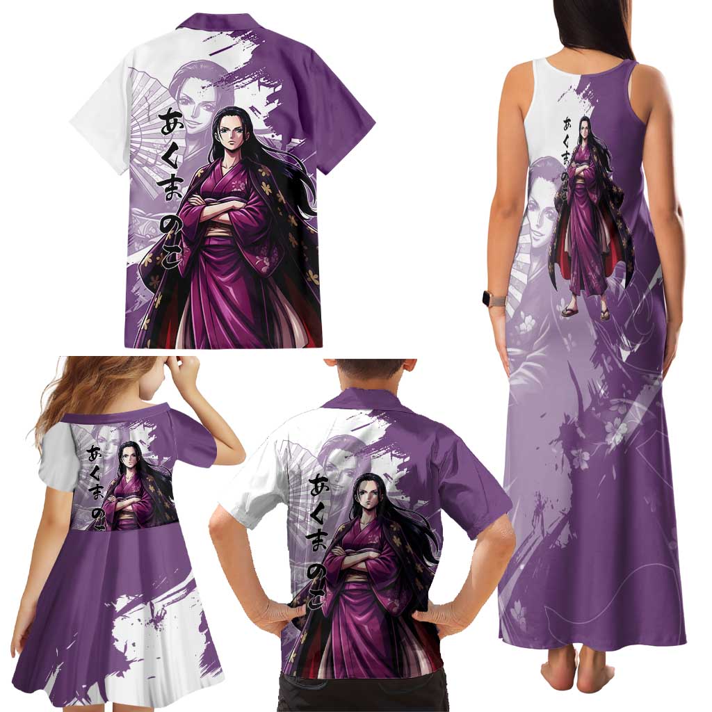Nico Robin in Wano Kimono Elegance Family Matching Tank Maxi Dress and Hawaiian Shirt Demon Child in Regal Purple - One Piece Wano Style