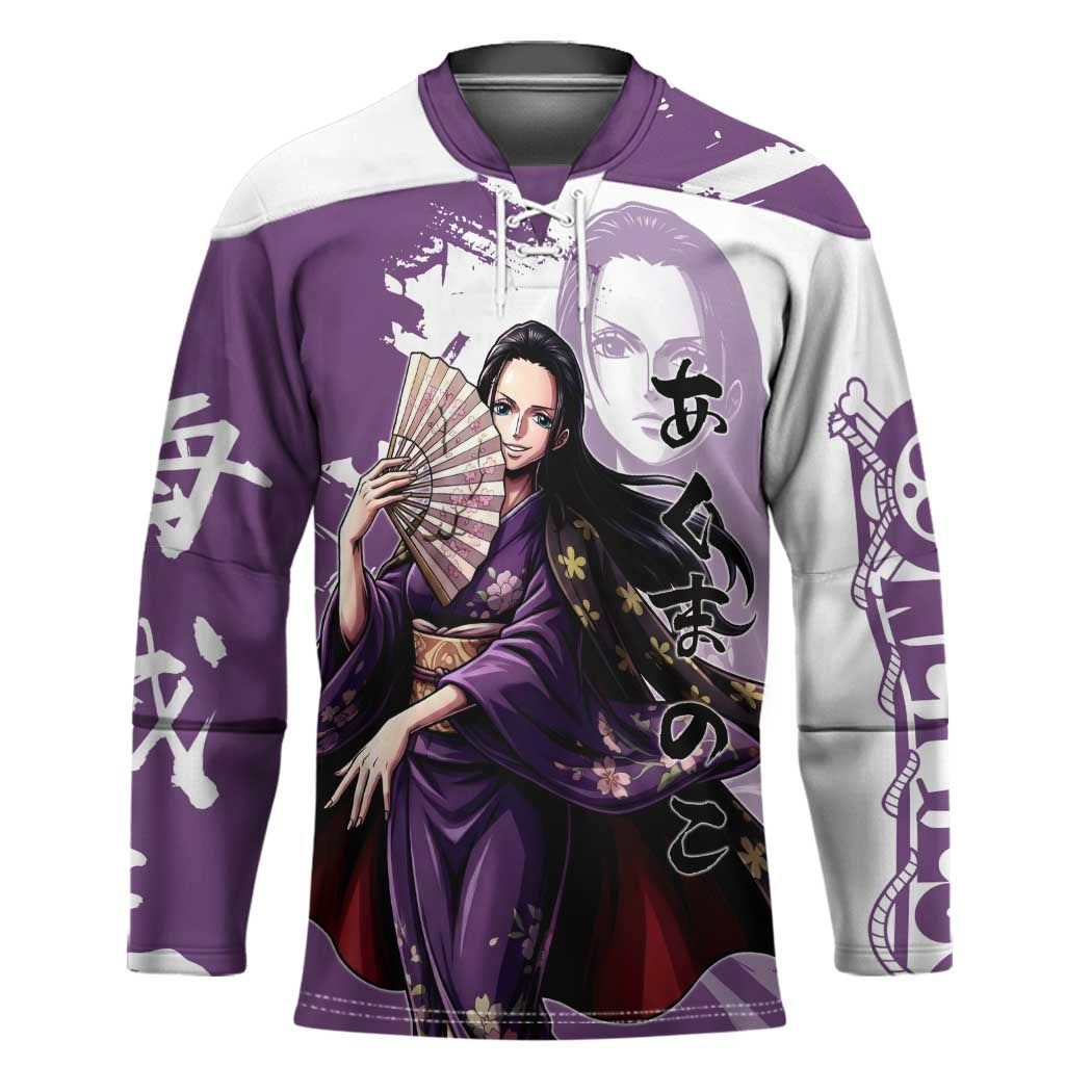 Nico Robin in Wano Kimono Elegance Hockey Jersey Demon Child in Regal Purple - One Piece Wano Style
