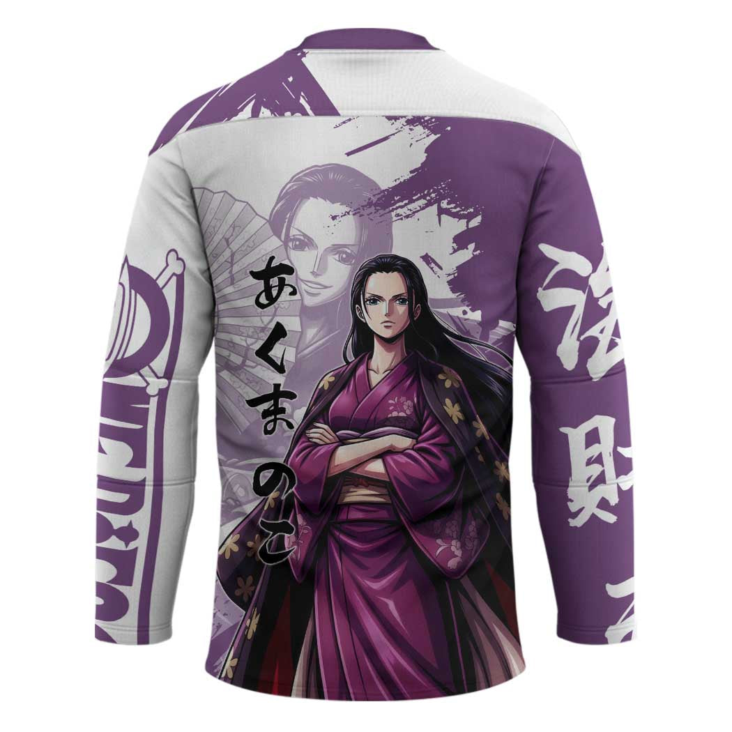 Nico Robin in Wano Kimono Elegance Hockey Jersey Demon Child in Regal Purple - One Piece Wano Style