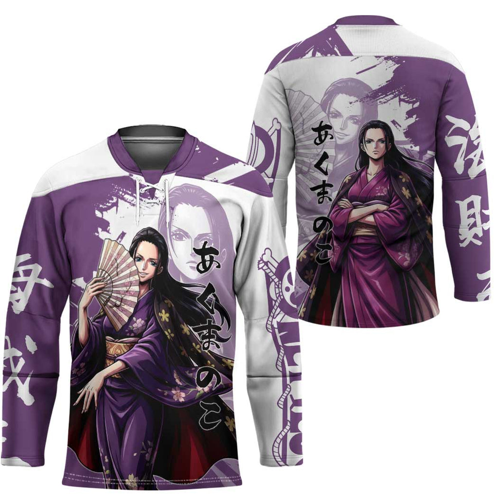 Nico Robin in Wano Kimono Elegance Hockey Jersey Demon Child in Regal Purple - One Piece Wano Style