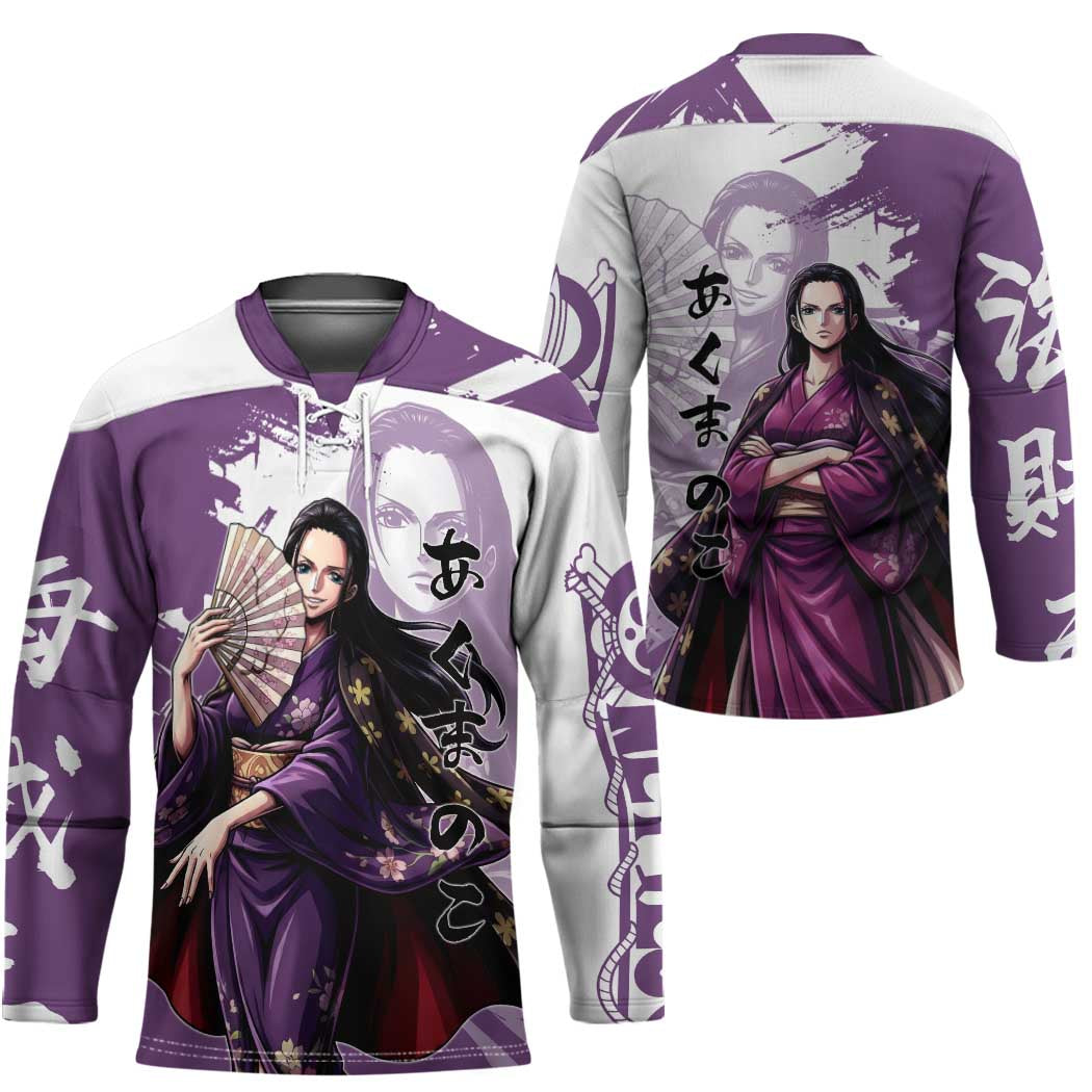 Nico Robin in Wano Kimono Elegance Hockey Jersey Demon Child in Regal Purple - One Piece Wano Style