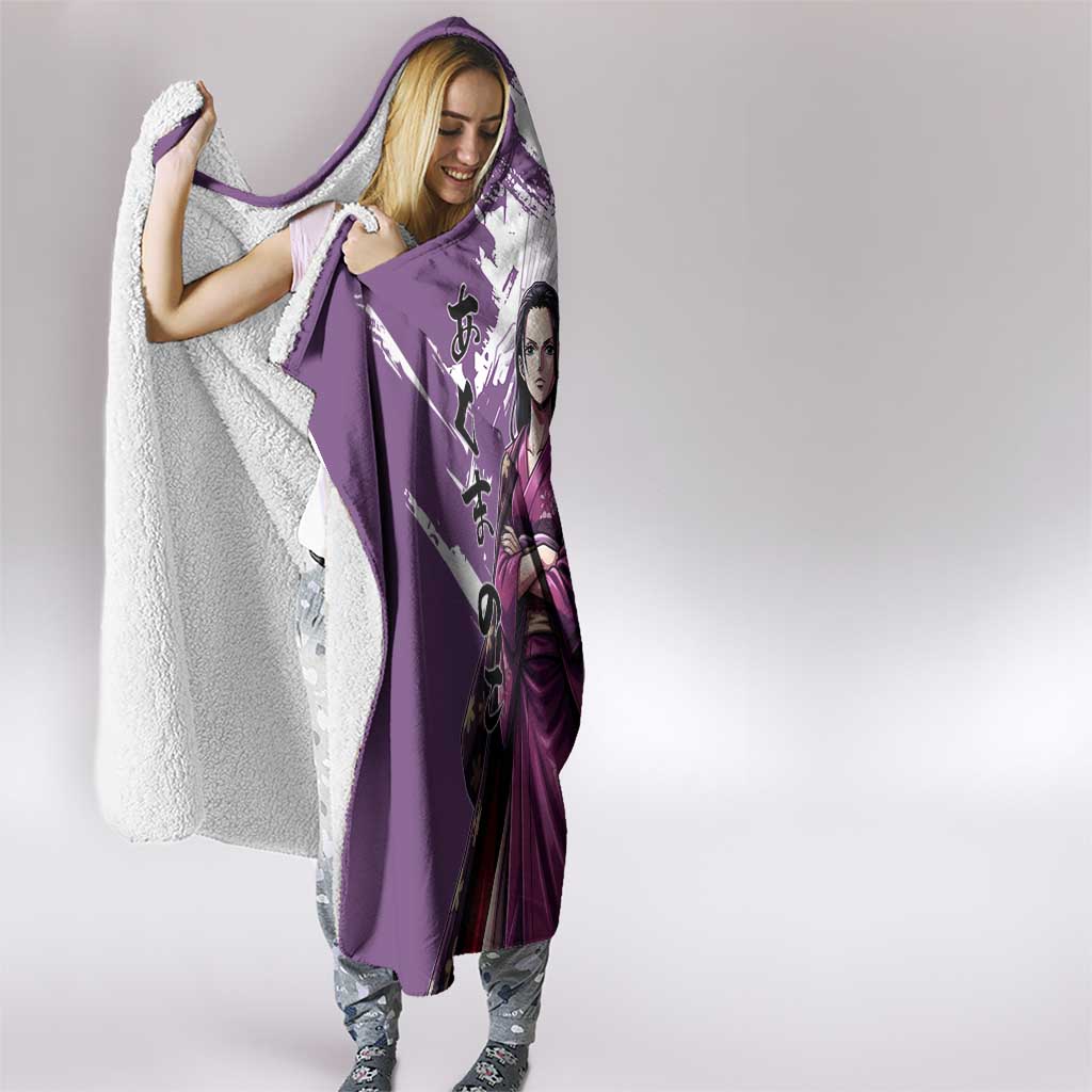 Nico Robin in Wano Kimono Elegance Hooded Blanket Demon Child in Regal Purple - One Piece Wano Style