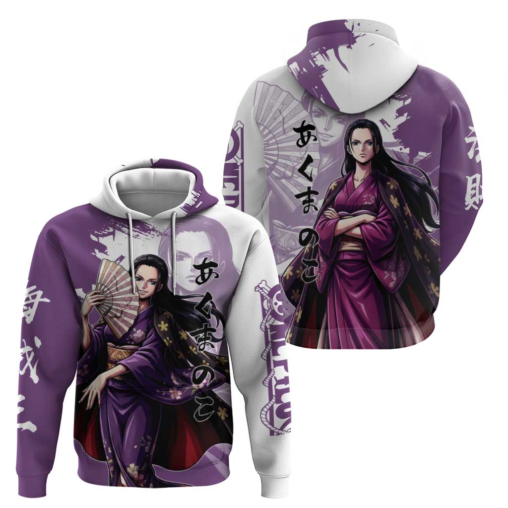 Nico Robin in Wano Kimono Elegance Hoodie Demon Child in Regal Purple - One Piece Wano Style