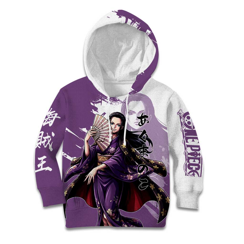 Nico Robin in Wano Kimono Elegance Kid Hoodie Demon Child in Regal Purple - One Piece Wano Style